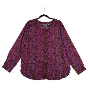 Bob Mackie Wearable Art Blouse Womens L Long Sleeve Blouse Button Front Leopard